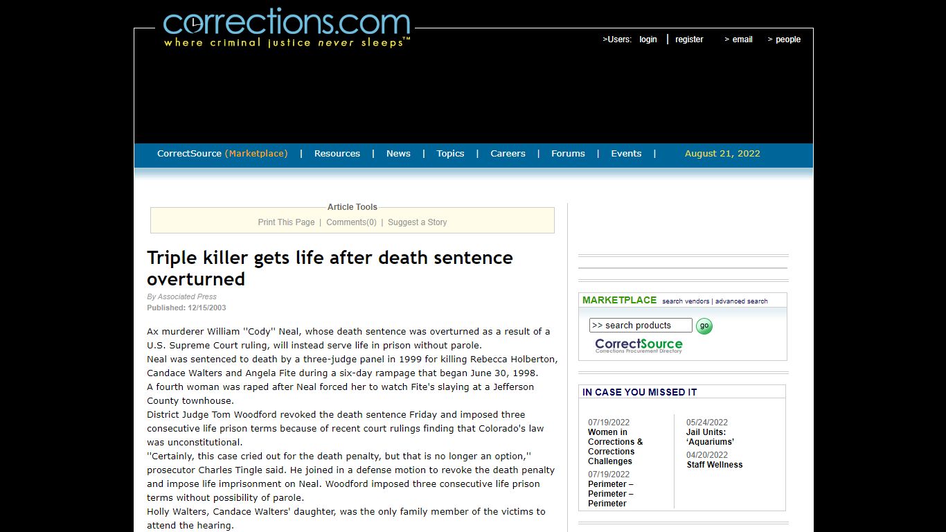 Triple killer gets life after death sentence overturned - Corrections